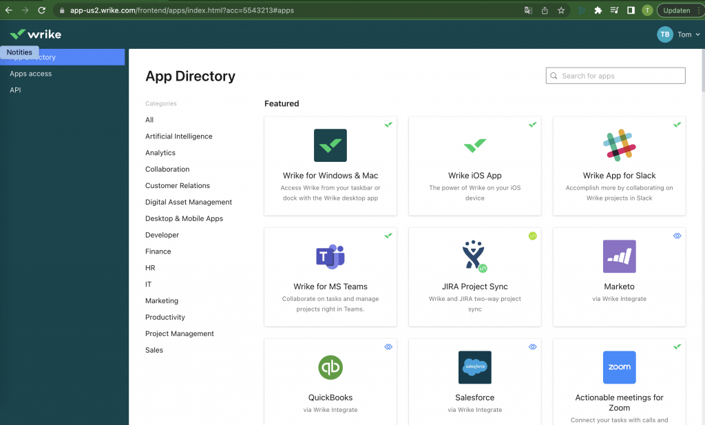 Wrike komt standaard met integraties met alle grote en bekende tools.