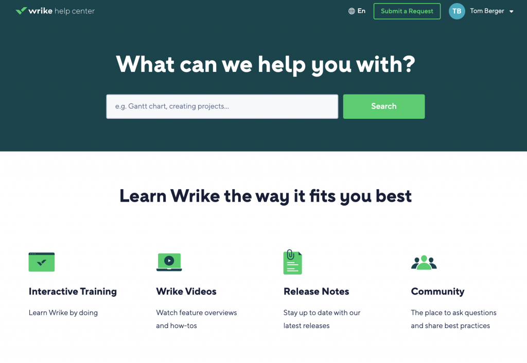 Wrike heeft een uitgebreid kenniscentrum