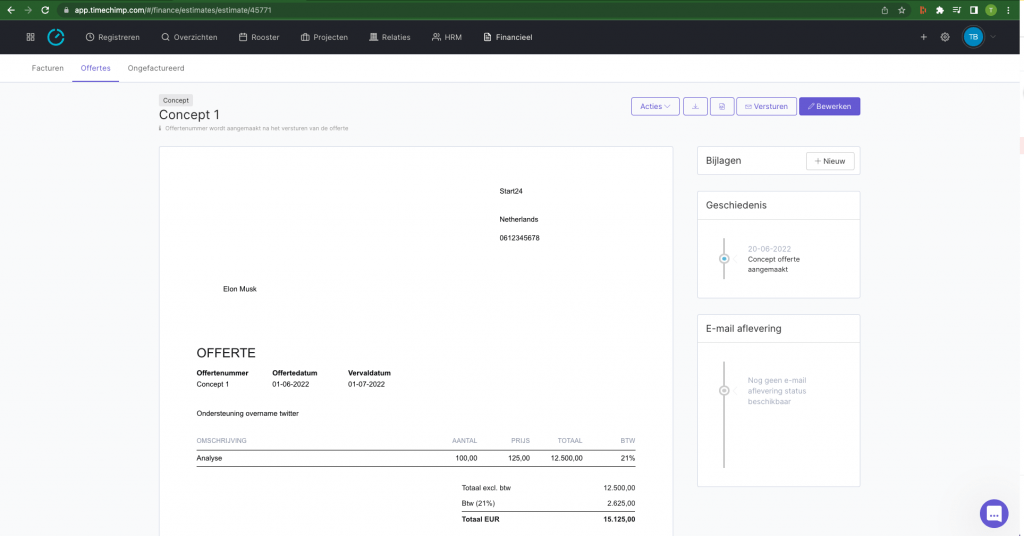 Snel offertes aanmaken in TimeChimp

