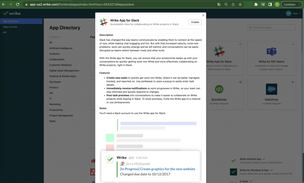 Wrike en Slack integreer je met één click