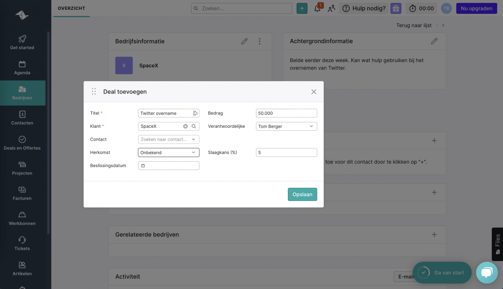 Deal maken in Teamleader