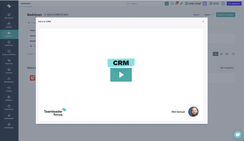 Teamleader heeft veel video's in de app om je te helpen