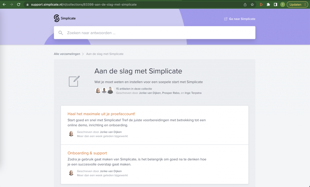 Simplicate heeft een starters module in de kennisbank